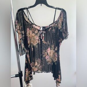 Floral Sheer Black Top